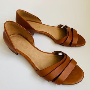 Madewell Womens Faux Leather Brown Strappy Slip On Flat Sandals Size 7